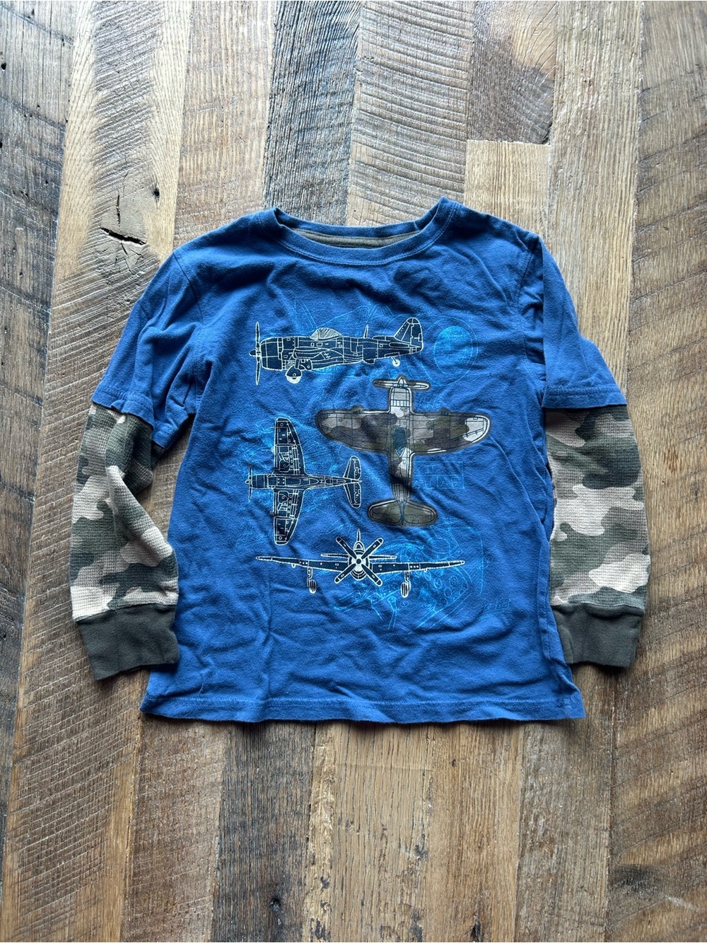 Blue Boys' Long Sleeve Airplane Graphic Layered-Tee